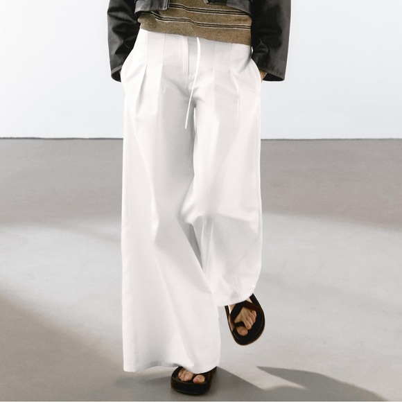 Massimo Dutti NWT cotton blend palazzo trousers white 5018/818 - Picture 1 of 13
